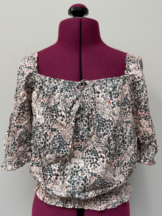 PAIGE Tops - Paige "Elise" Ecru Floral Short-Sleeved Blouse - Size S
